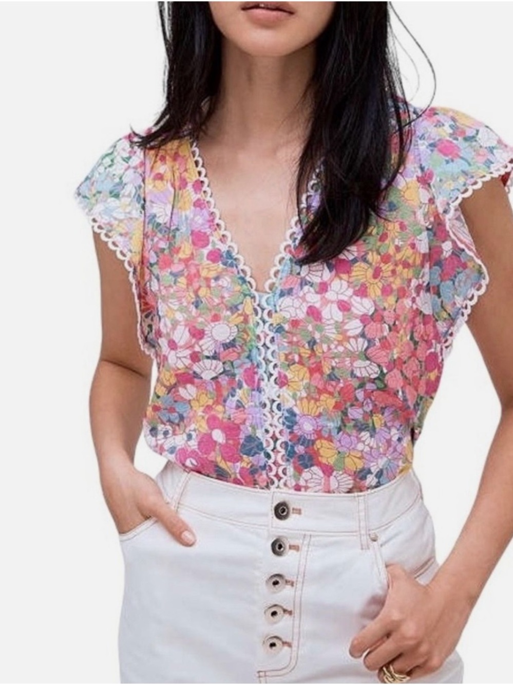 Kate Spade Floral Dots Burnout Blouse